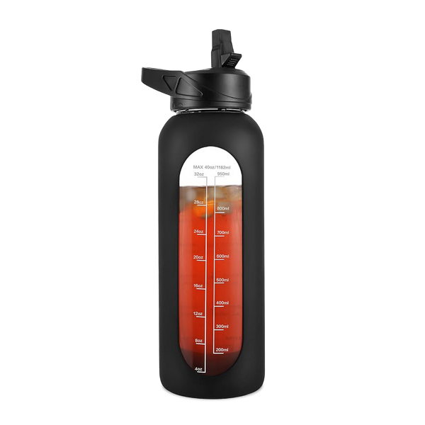 CIVAGO Glass Bottle with Straw & Handle